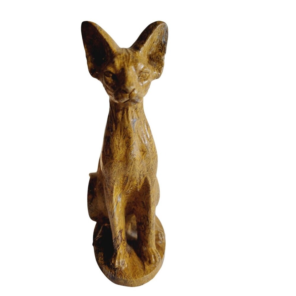 Natural Mariam Jasper Abyssinian Cat Hand Carved Quartz Crystal Figurine 6" Tall